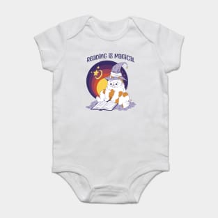 Reading Is Magical Adorable Cat in Witch Hat design Baby Bodysuit